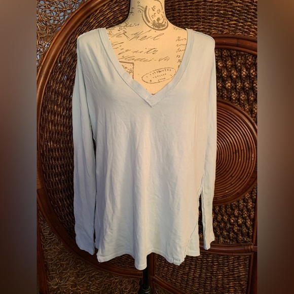 Free People Tops - NWOT FREE PEOPLE WE THE FREE XS OVERSIZED TEE LIGHT BLUE LONG SLEEVES T-SHIRT